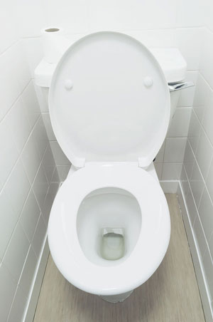 White toilet with the lid up